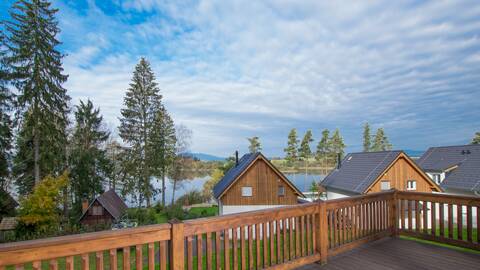 View of Lipno Lake and the picturesque village from the balcony of the Filip House